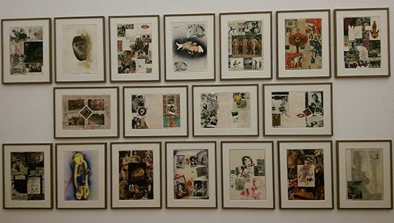Sigmar Polke: Day by Day, 1975, 22 Collagen aus ausgeschnittenem und aufgeklebtem bedruckten Papier, Typoskript und Fotografien mit Bleistift, Kugelschreiber, Filzstift und Sprayfarbe, je ca. 62 x 43 cm