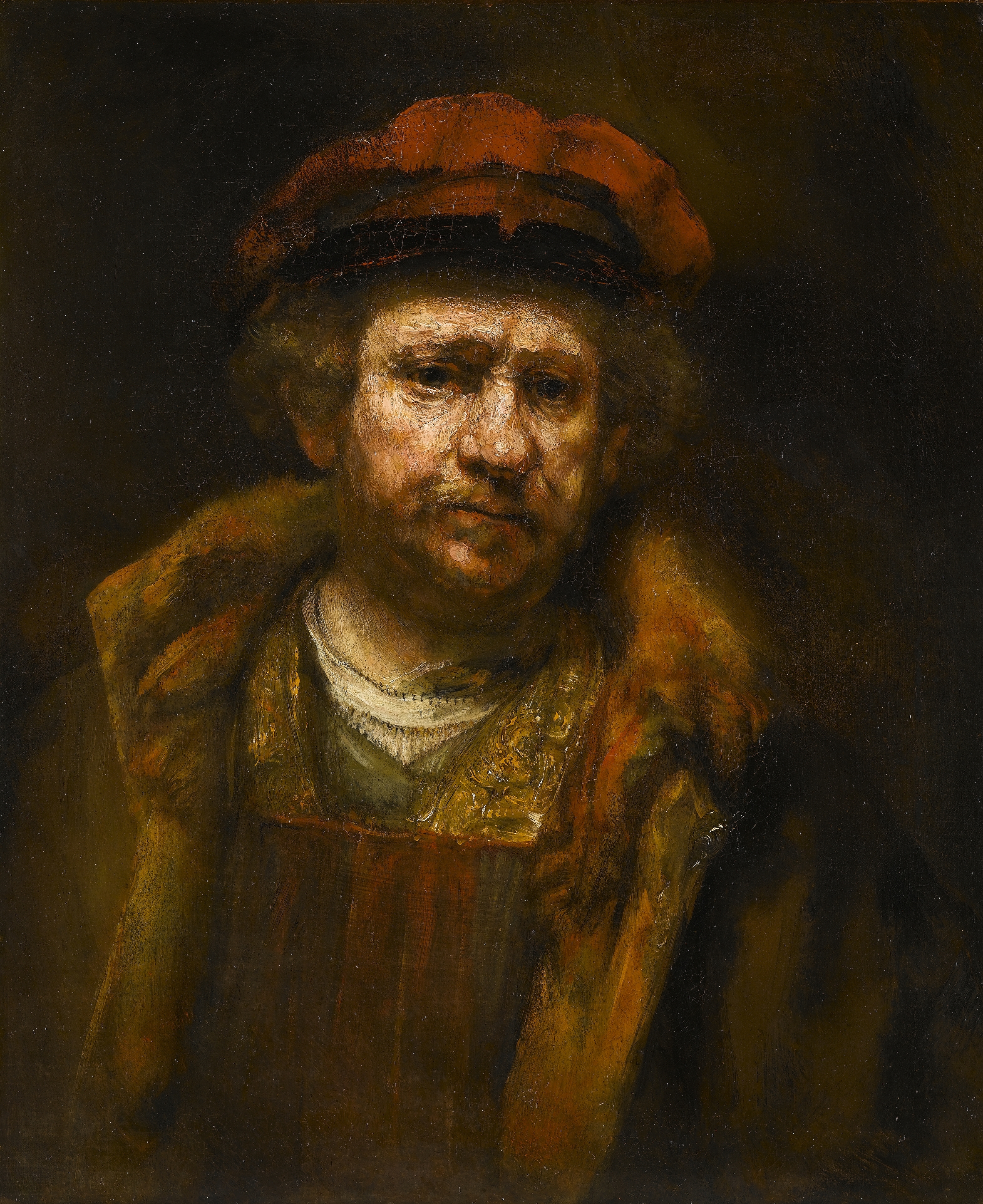 Rembrandt Werkstatt, Selbstbildnis mit roter Mütze, um 1659, Öl auf Leinwand, Staatsgalerie Stuttgart, Foto bpk Berlin - Staatsgalerie Stuttgart
